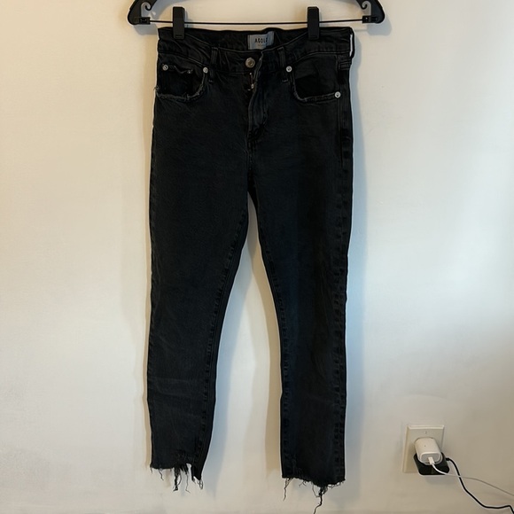 Agolde Toni Mid Rise Straight Black Feral Wash Jeans - Picture 2 of 8
